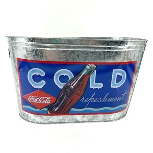 Coca-Cola Galvanized Metal Ice Bucket Beverage Tub Cold Refreshment 16x10x9
